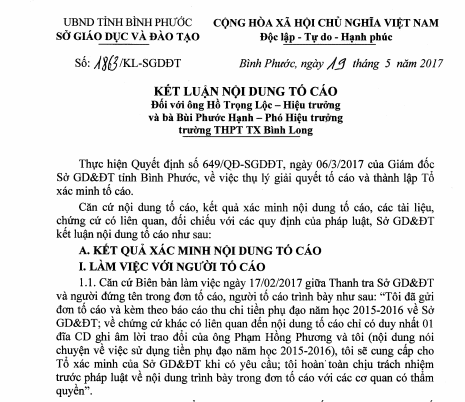 Kết luận nội dung tố cáo và khiếu nại kết luận giải quyết tố cáo.