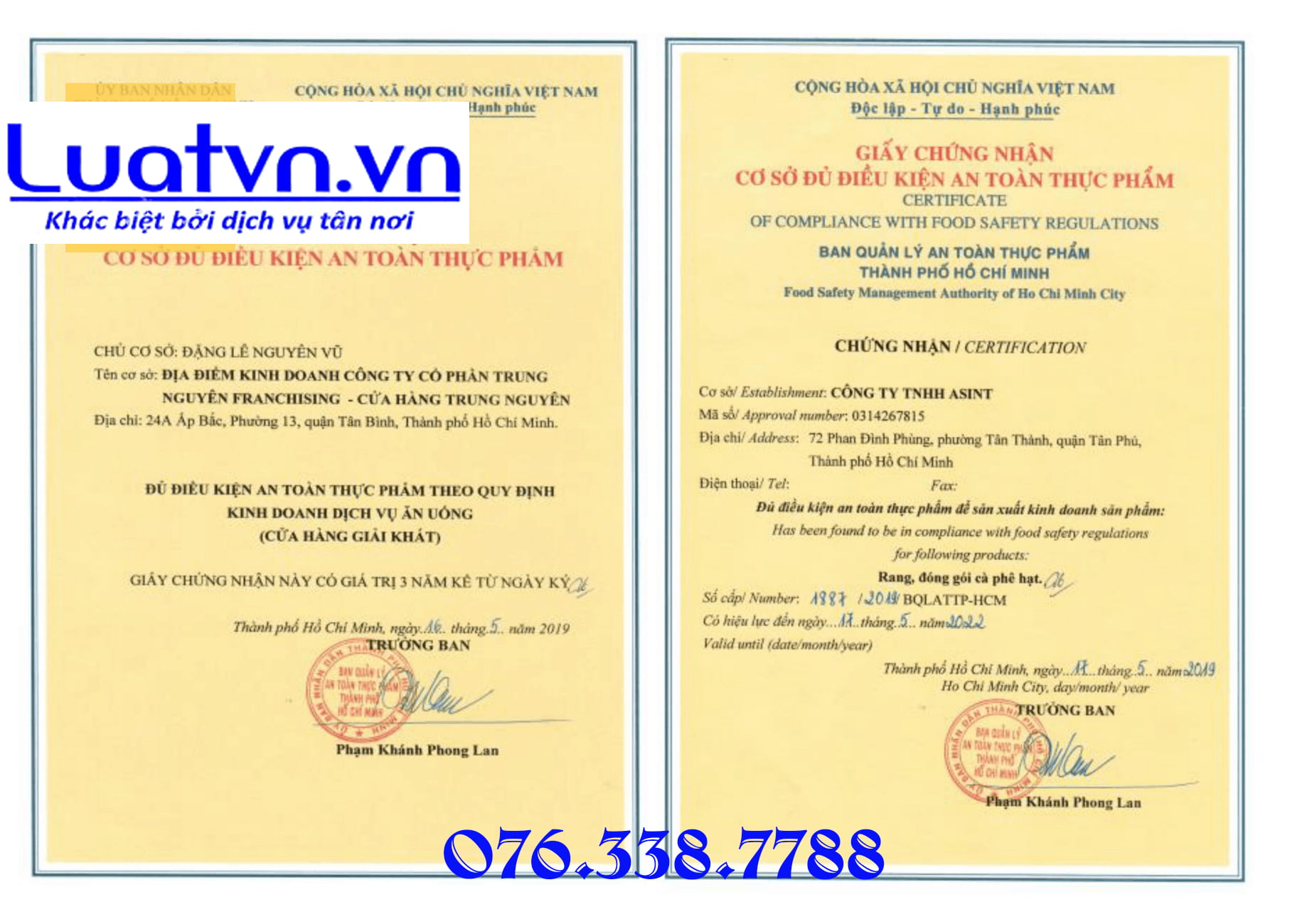 Giấy phép vệ sinh an toàn thực phẩm Quận 12 Tp Hồ Chí Minh.