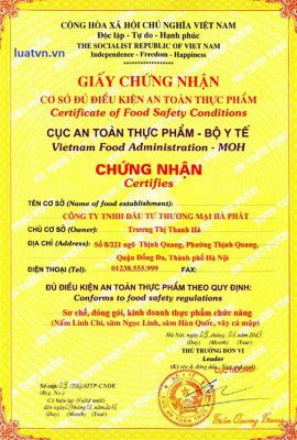 Giấy chứng nhận đủ điều kiện vệ sinh an toàn thực phẩm Quận Thủ Đức.