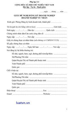 Giấy đề nghị đăng ký doanh nghiệp tư nhân.
