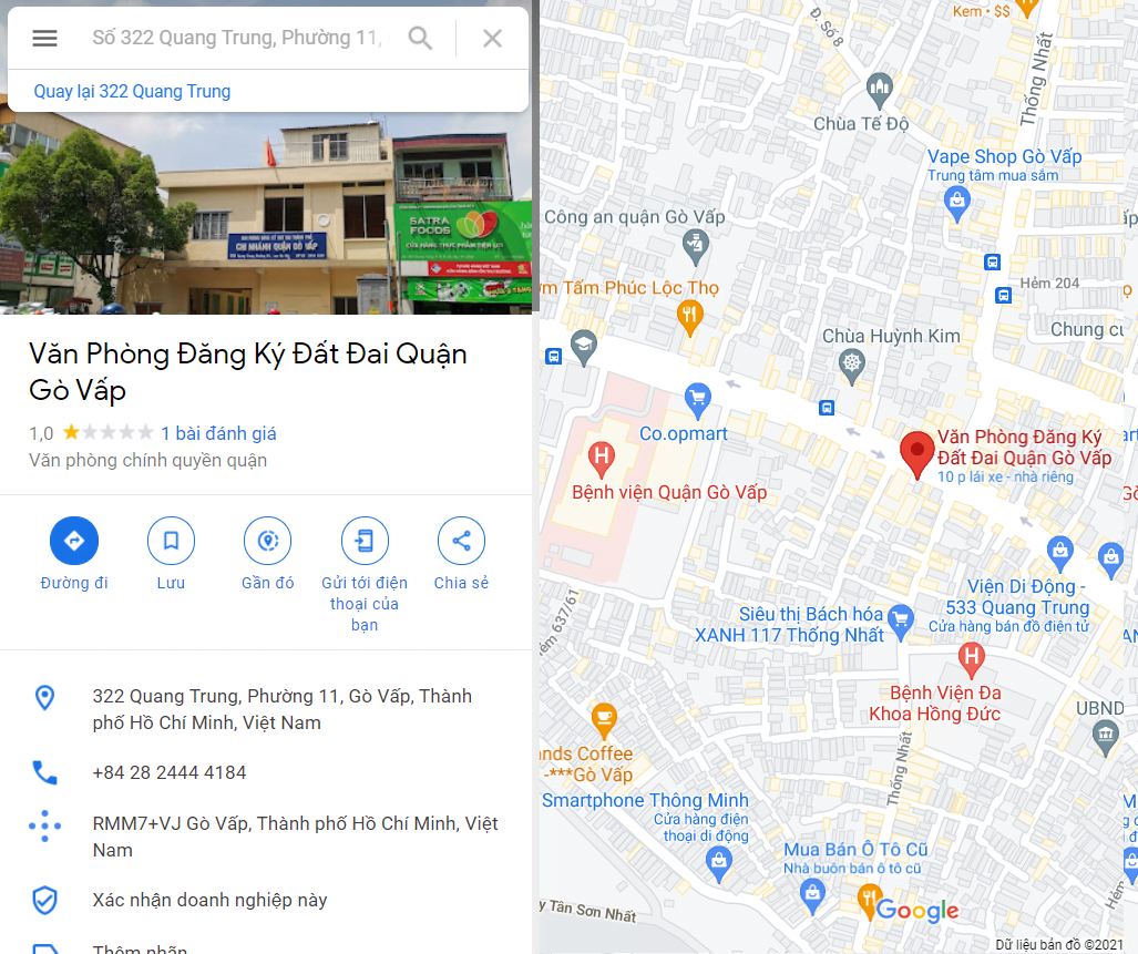 Địa chỉ văn phòng đăng ký đất đai quận Gò Vấp.
