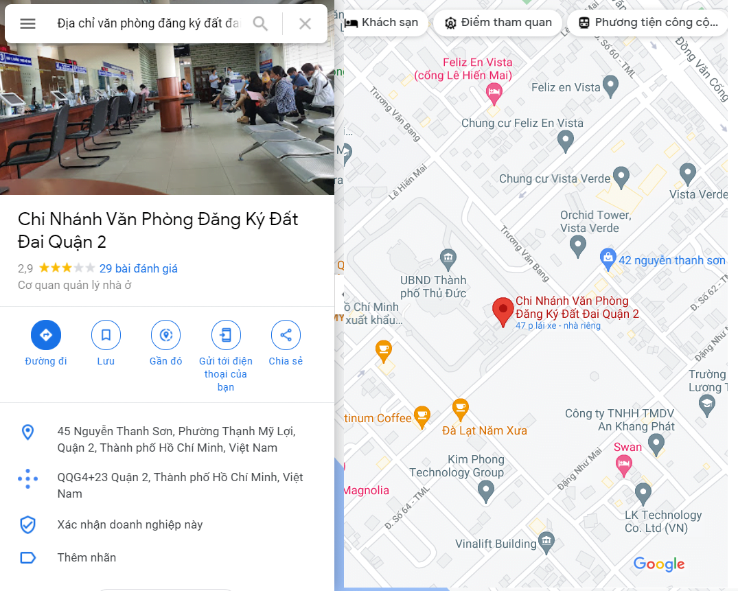 Địa chỉ văn phòng đăng ký đất đai nhà nước Quận 2.