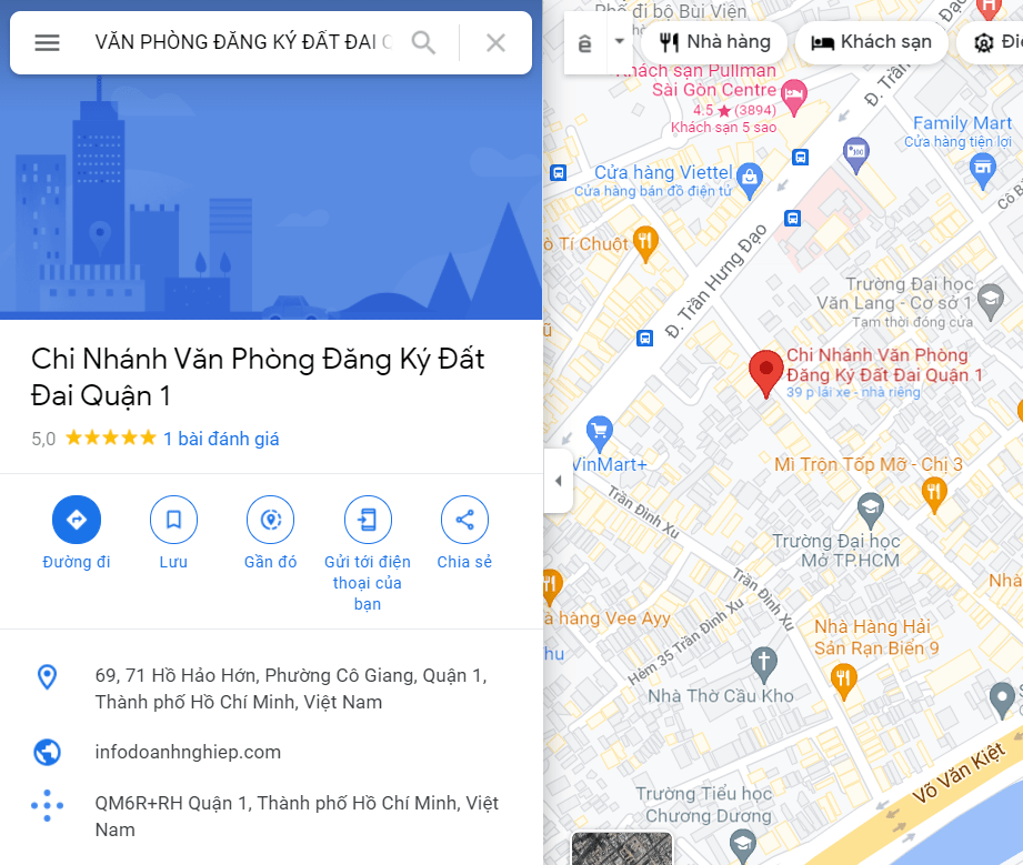 Địa chỉ văn phòng đăng ký đất đai Quận 1..