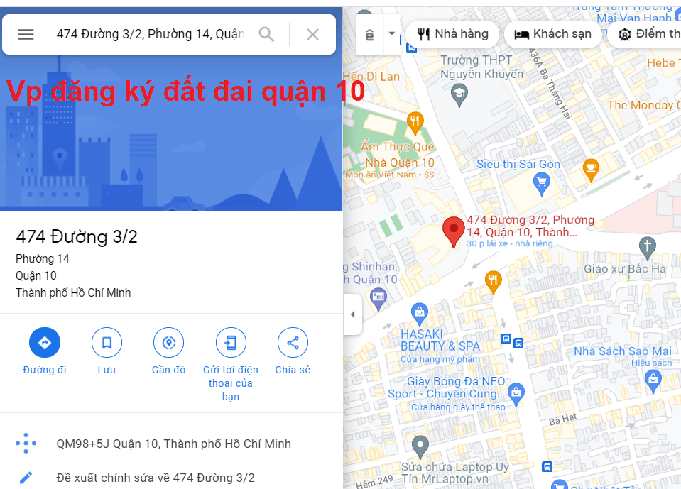 Địa chỉ văn phòng đăng ký đất đai Quận 10.