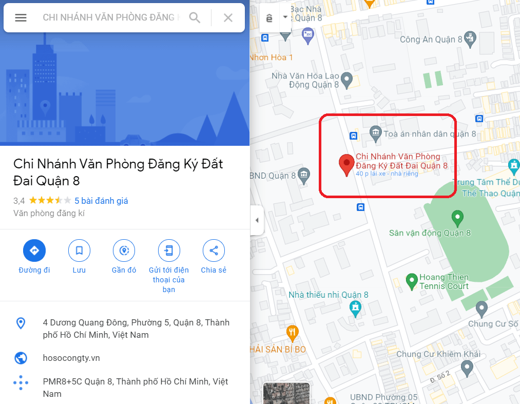 Địa chỉ văn phòng đăng ký đất đai Quận 8.