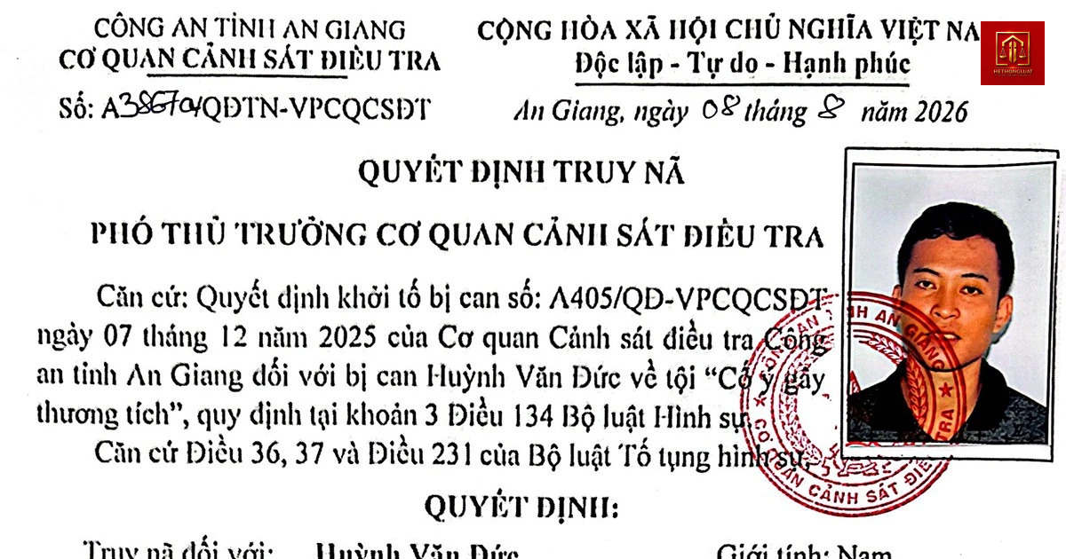 Truy nã Huỳnh Văn Đức về hành vi cố ý gây thương tích tại An Giang