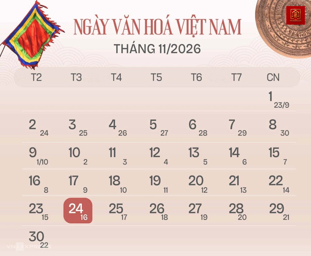 Quy định nghỉ lễ Ngày Văn hóa Việt Nam 24/11/2026 cho người lao động